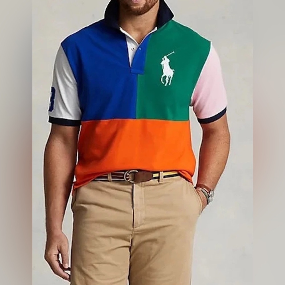 NEW Size XXL Mens POLO RALPH LAUREN Colorblock B Pony Mesh Polo Shirt Orang $138